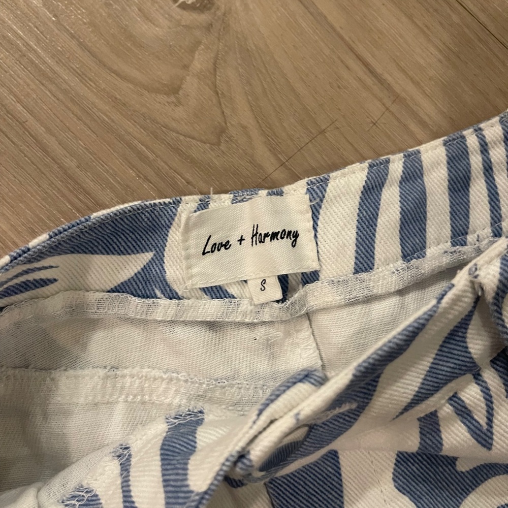 Blue and White Funky Straight Leg Trippy Pants Love and Harmony Urban Outfitters - Picture 2 of 3
